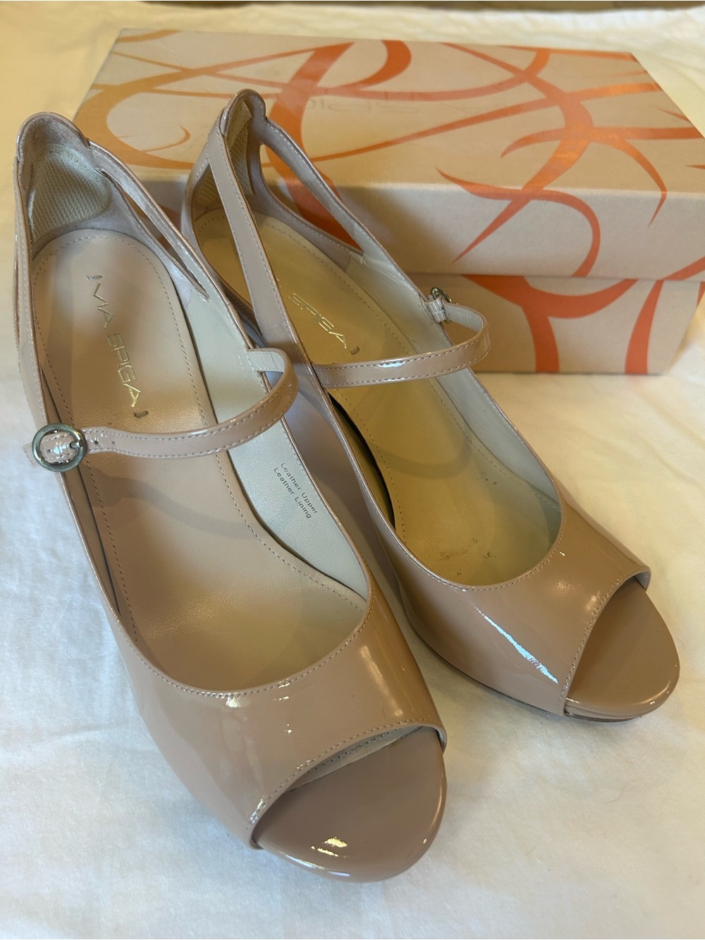 Via Spiga Nude Patent Mary Jane Peep-Toe Pumps size 9.5